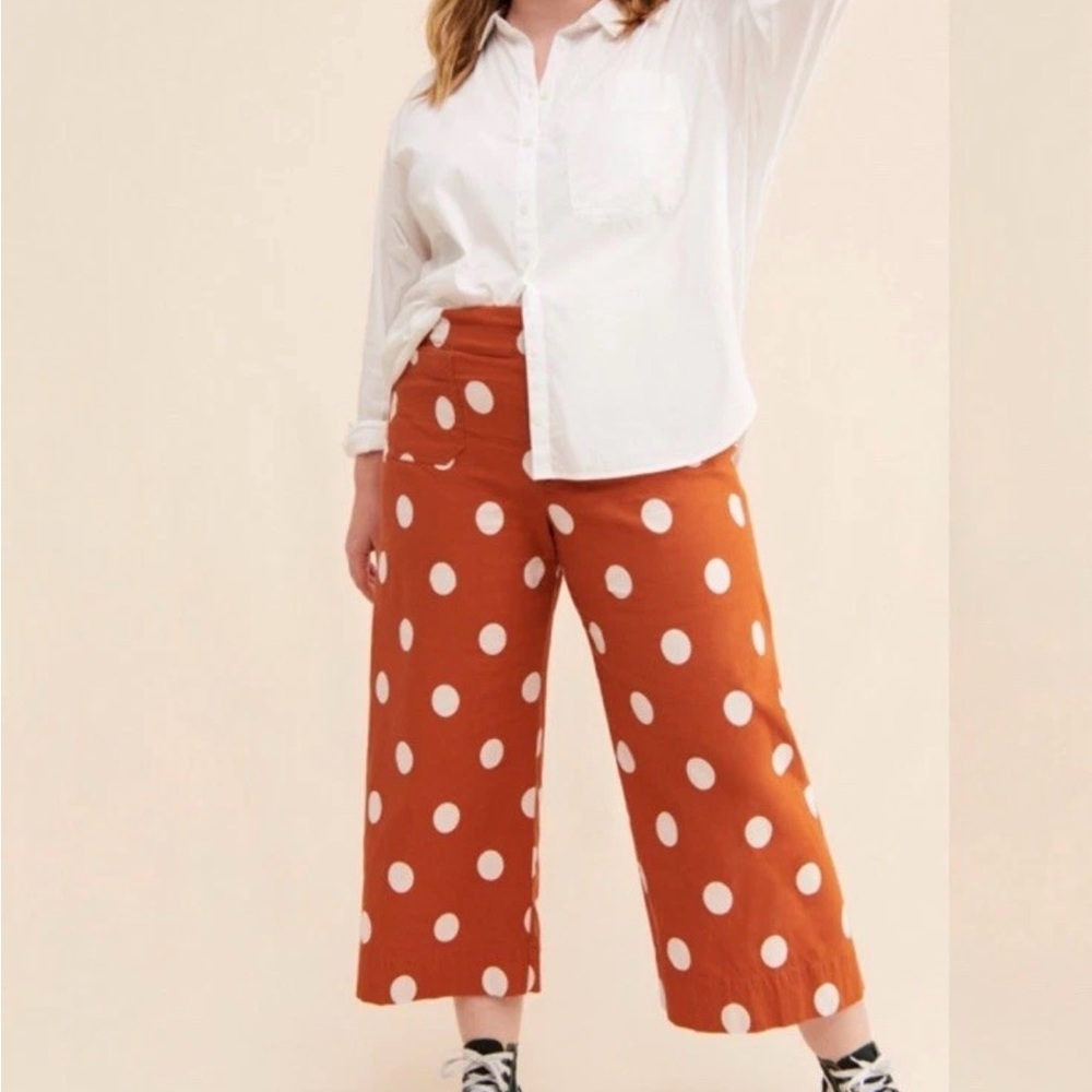 NWT Anthropologie Maeve 26W Polka Dot Wide Leg Colette Cropped Pants Bronze Rust